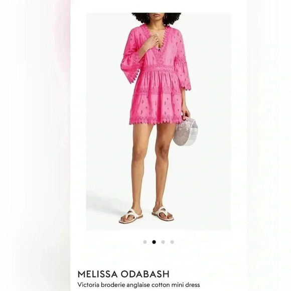 MELISSA ODABASH Victoria broderie anglaise cotton mini dress Barbiecore - Picture 2 of 6